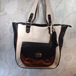 Cesca Cream, Black, and Brown Shoulder Bag